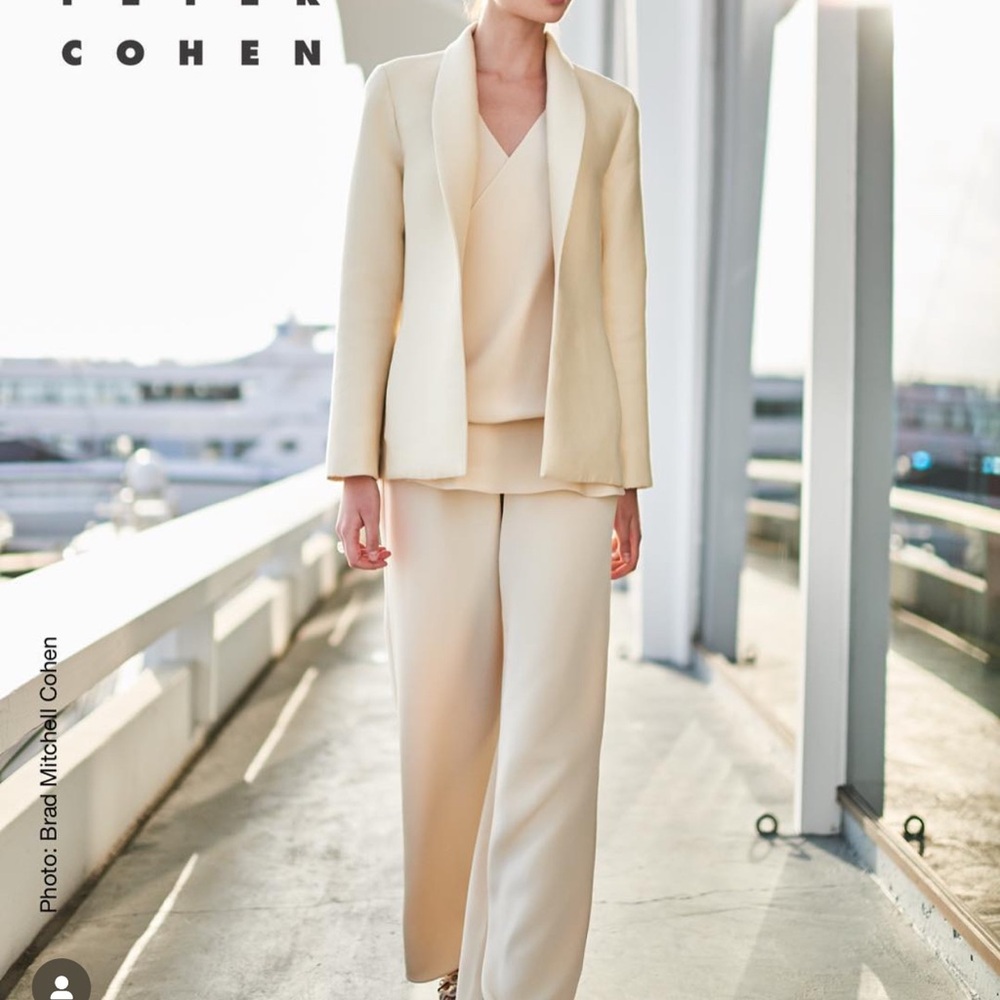 Chic Cream long Sleeve open back knotted Blouse by Designer Peter Cohen